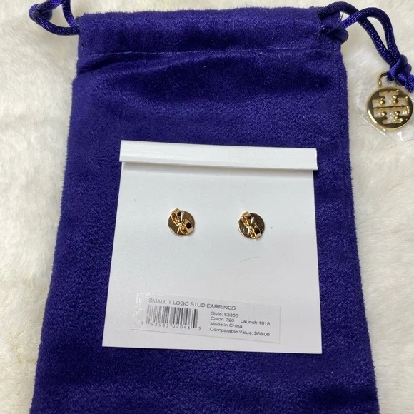 NWT! Tory Burch Small T Logo Stud Earrings Gold - Picture 3 of 4
